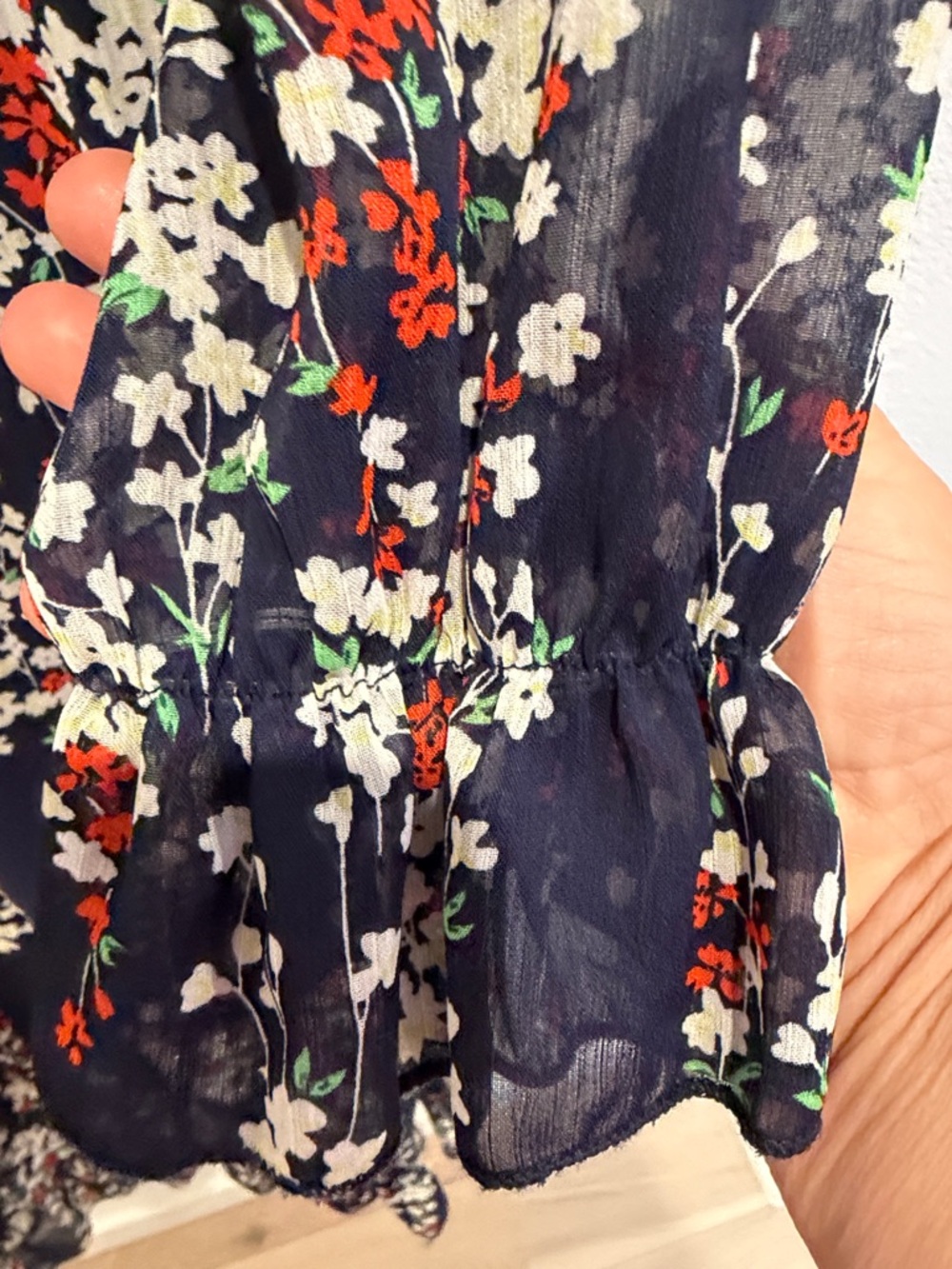 Navy Floral Ruffle Midi Dress with Tie-Front by - Picture 5 of 6